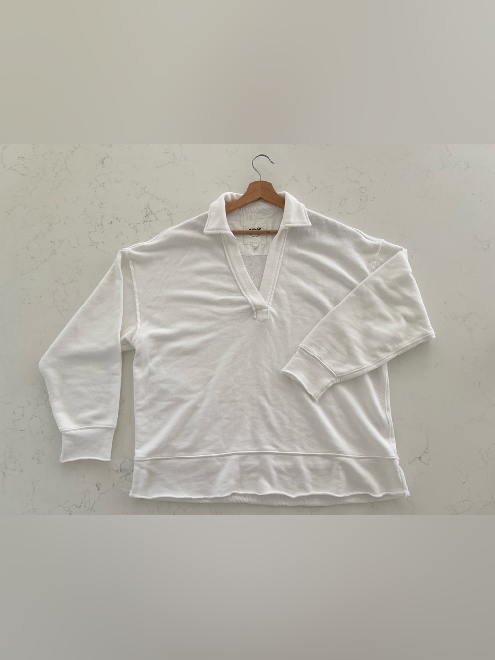 Aerie White V-Neck Collared Sweatshirt